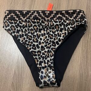 Maaji Tribal Cheetah Reversible High Waisted High Cut Bikini Bottom Size Small